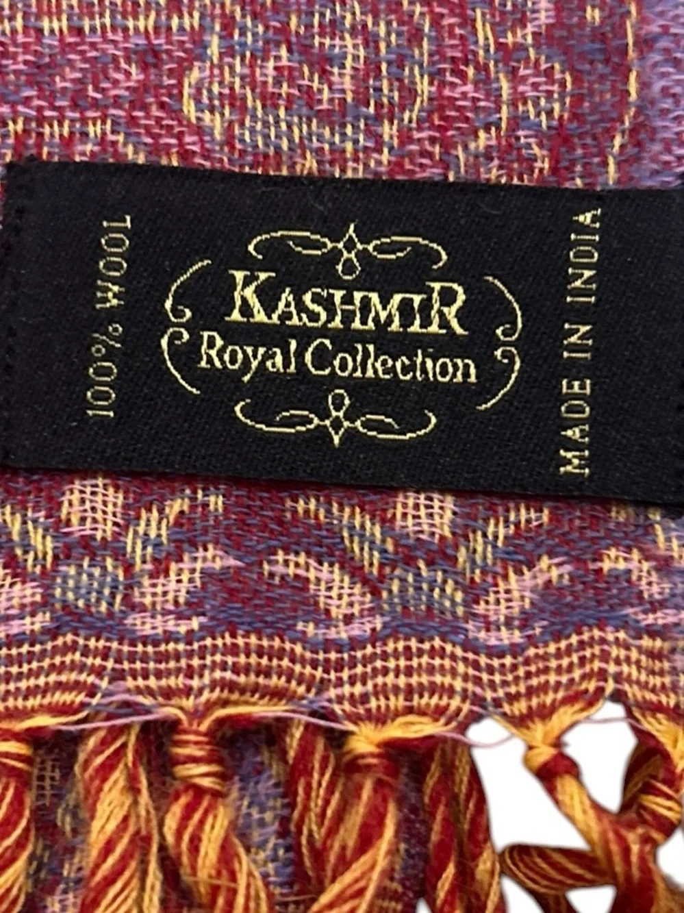 Kashmir royal collection 100% wool Elegant Paisley rust Scarf with fringe
